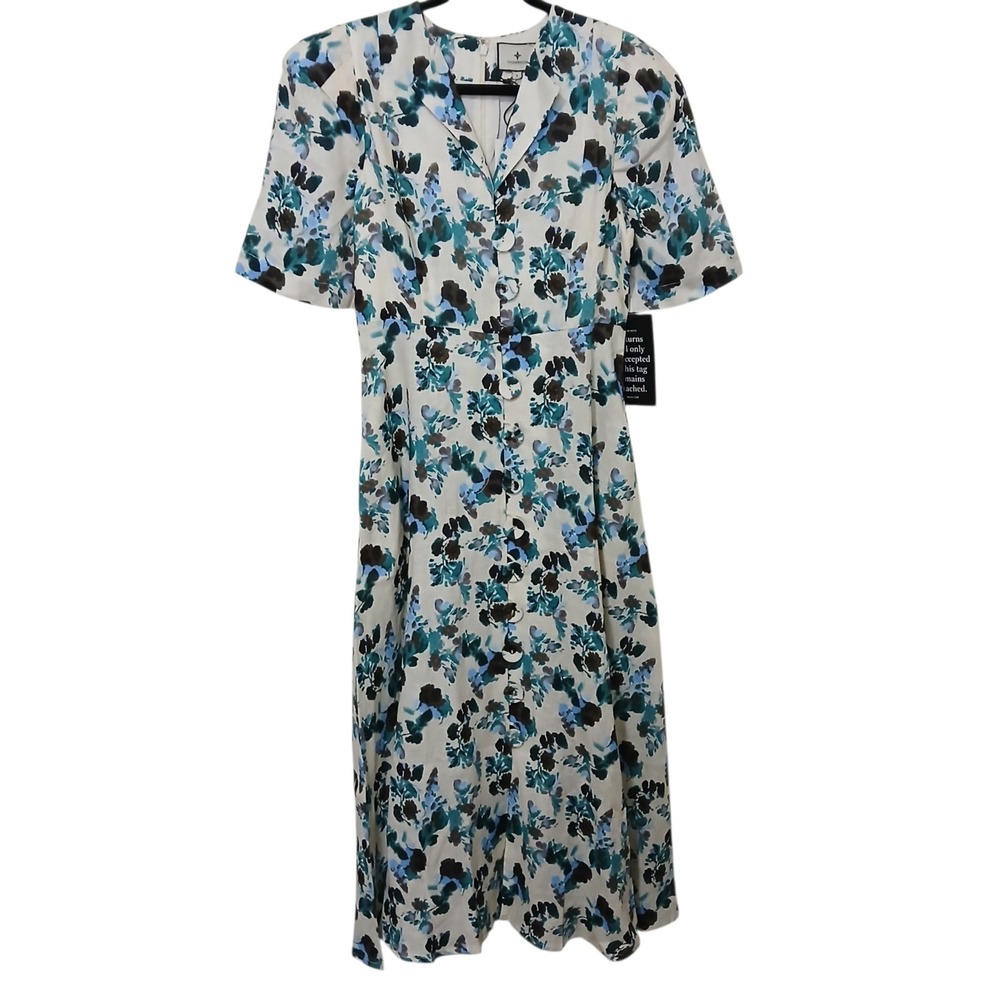 Tuckernuck Hadley Dress Small S Linen Floral Maxi Midi Budding Bluebell Button - Picture 4 of 16